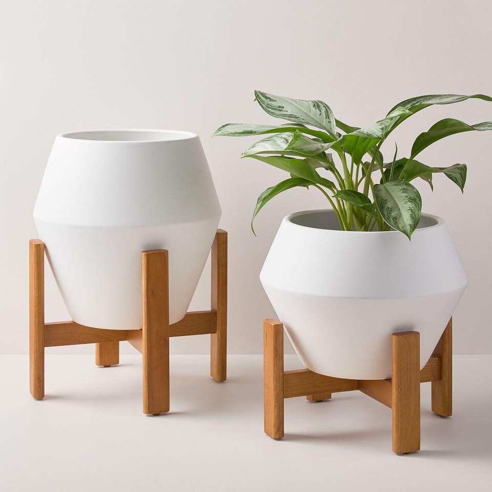 Ilya Turned Wood Planters White West Elm UK